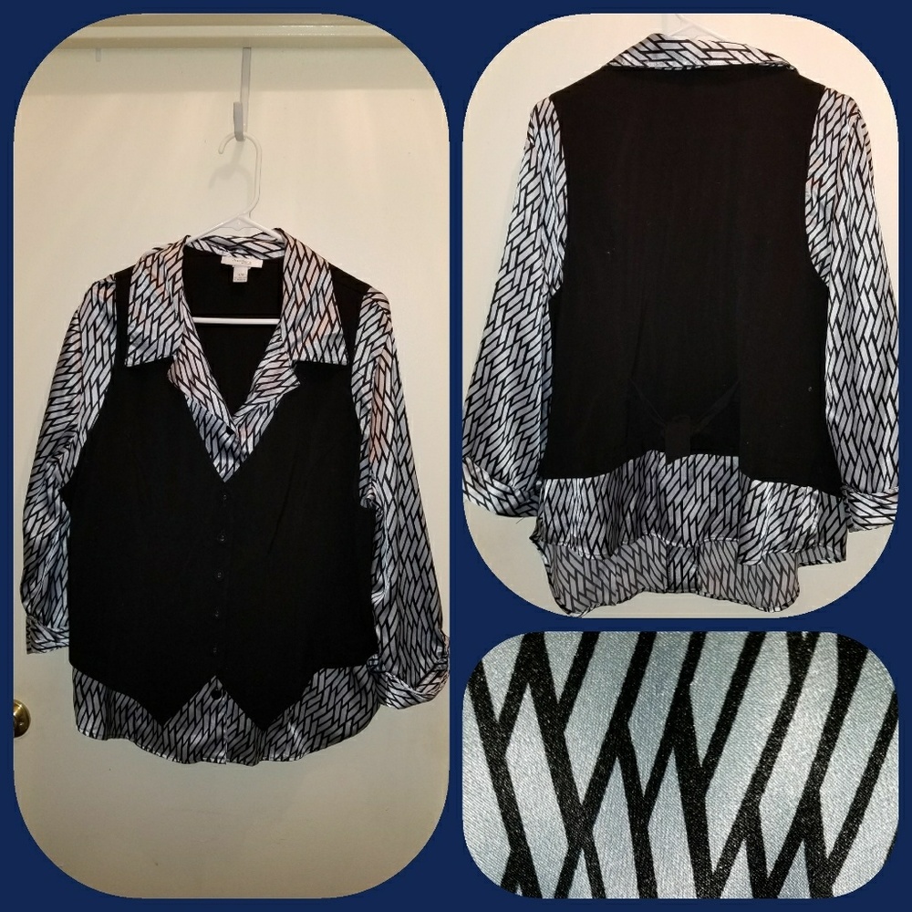 Dressbarn Light Blue Dress Shirt w/Vest attached